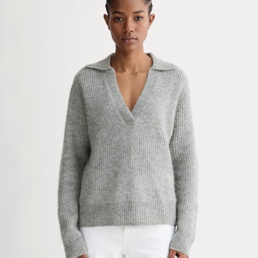Everlane Women's V-Neck Sweater in Light Gray alpaca